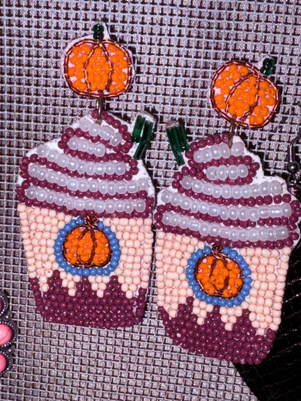Beaded Pumpkin spiced latte earrings
